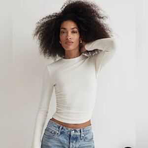 Madewell Brushed Jersey Ruched Long-Sleeve Tee Cream White Small NWT